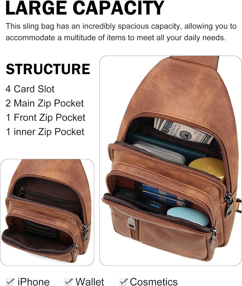 MASINTOR Sling Bag for Women - Crossbody Bags Fanny Pack with Vegan Leather - Adjustable Sling Backack for Travel - Image 3